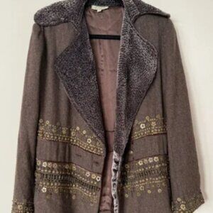 Vintage Y2K Joolay Hand Sewn Metal Detail Boho 100% Wool Coat